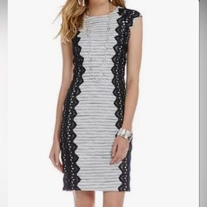 ANTONIO MELANI White and Blue Sheath Midi Dress